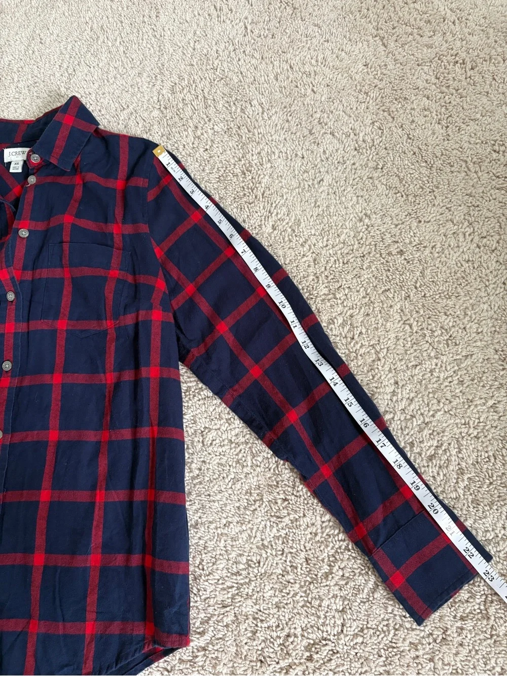 J. Crew XS Women’s Navy and Red Plaid Button-Up Shirt 100% Cotton